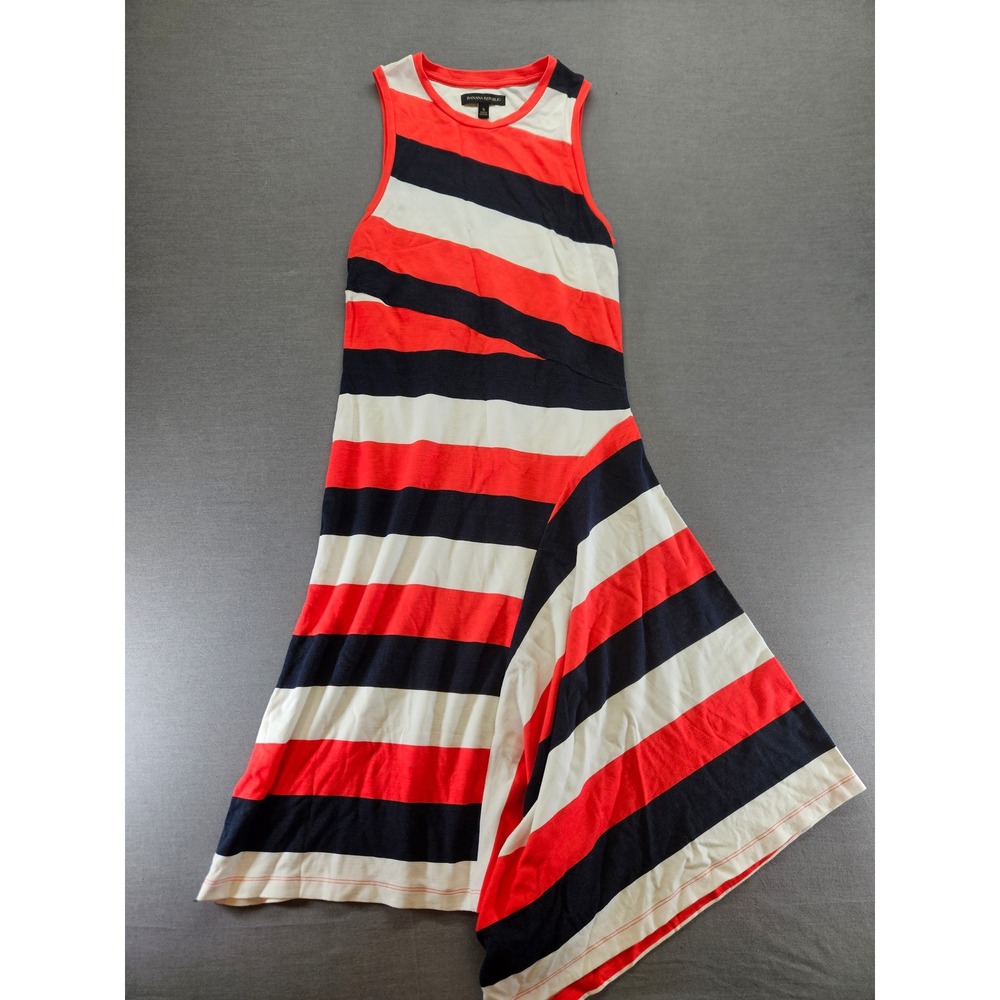 Banana Republic Red Navy White Striped Asymmetrical Handkerchief Hem Dress S